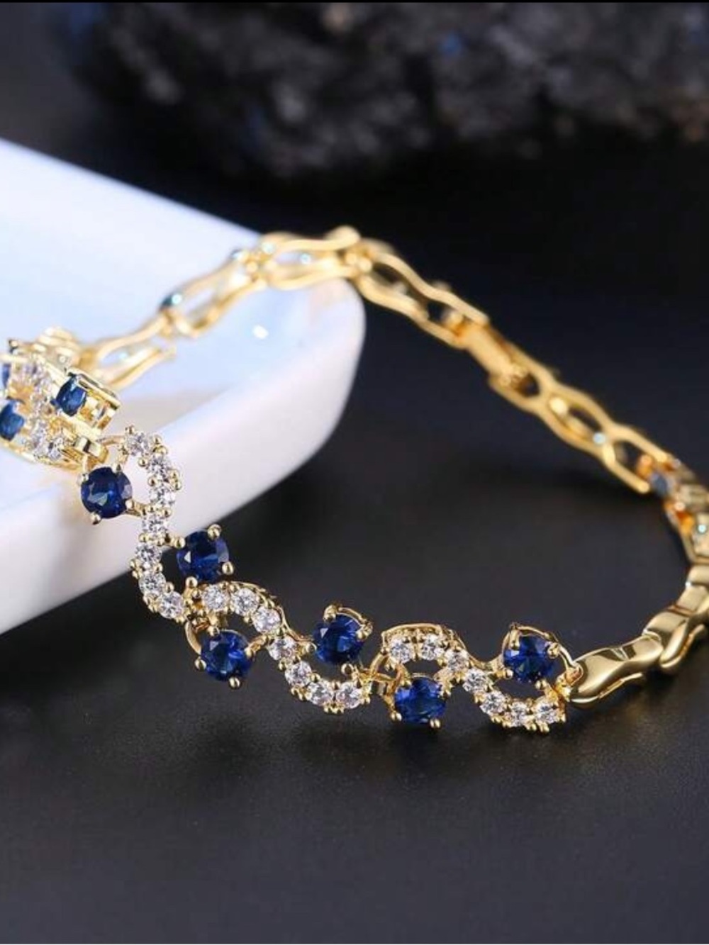 Gold Bracelet with Blue Sapphire Stones